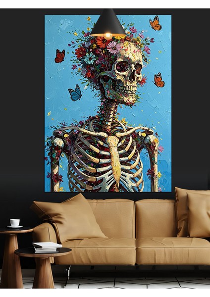 Çiçek Başlı Iskelet Dekoratif Kanvas - Mdf Ahşap Tablo fiyatları