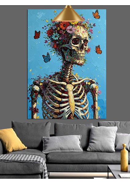 Çiçek Başlı Iskelet Dekoratif Kanvas - Mdf Ahşap Tablo modelleri