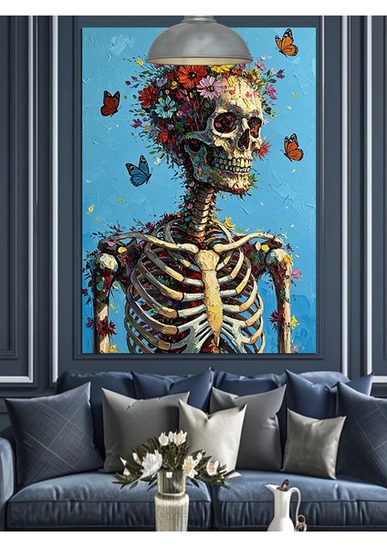 Çiçek Başlı Iskelet Dekoratif Kanvas - Mdf Ahşap Tablo fırsatları