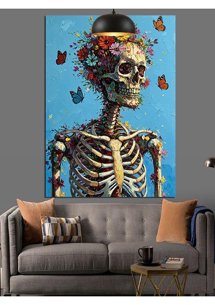 Çiçek Başlı Iskelet Dekoratif Kanvas - Mdf Ahşap Tablo indirimleri