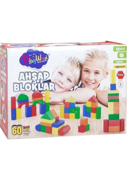 Kutuda Ahşap 60 Parça Renkli Bloklar