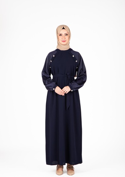 Omuz Kısmı Taş Aksesuarlı Lacivert Renk Elbise 9429