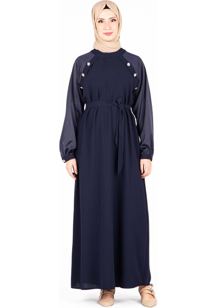 Omuz Kısmı Taş Aksesuarlı Lacivert Renk Elbise 9429 fiyatları