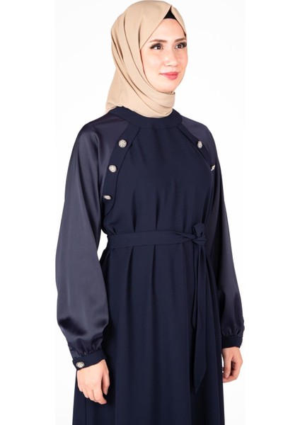 Omuz Kısmı Taş Aksesuarlı Lacivert Renk Elbise 9429 indirimleri