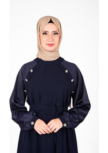 Omuz Kısmı Taş Aksesuarlı Lacivert Renk Elbise 9429