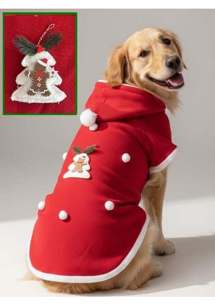 White Tree Kırmızı Yılbaşı Köpek Kıyafeti | Noel Baba Kapüşonlu Polar Sweatshirt | Orta ve Büyük Irklar Için