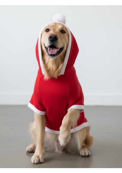 White Tree Kırmızı Yılbaşı Köpek Kıyafeti | Noel Baba Kapüşonlu Polar Sweatshirt | Orta ve Büyük Irklar Için fırsatları