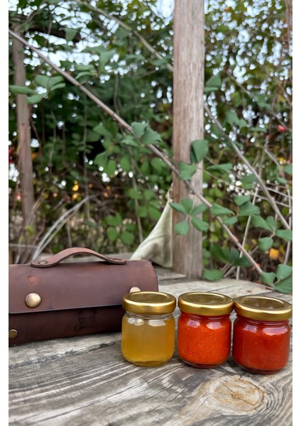 Deri Kılıflı Kavanoz Seti –deri Kamp Baharatlık-Deri Kamp Kahvaltılık Baharat, Bal,reçel,kahve