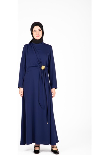 Ön Kısmı Tokalı Lacivert Renk Elbise 9427 fiyatları
