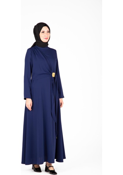 Ön Kısmı Tokalı Lacivert Renk Elbise 9427 modelleri