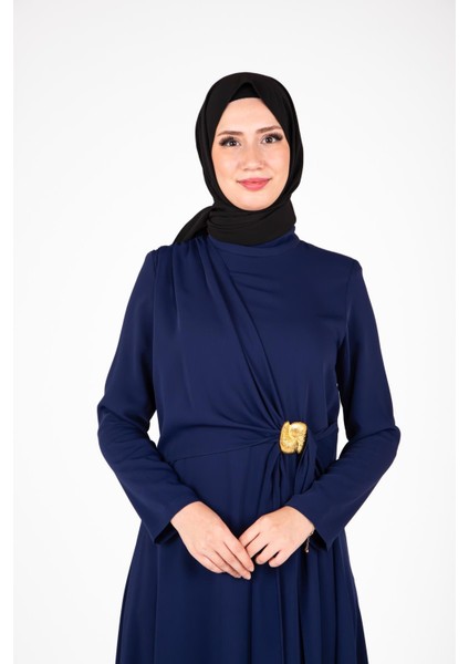 Ön Kısmı Tokalı Lacivert Renk Elbise 9427 indirimleri