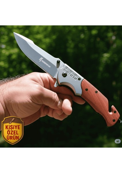 Browning Gül Ağacı Saplı Isme Özel Yazılı 9CR18MOV Kalite Paslanmaz Çelik Avcı ve Kamp Bıçağı modelleri