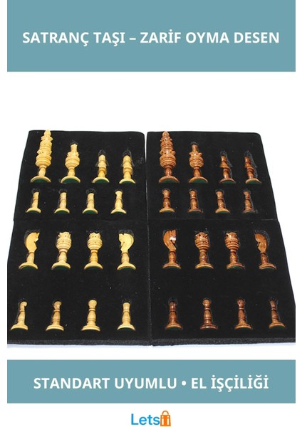 Ahşap El Yapımı Zarif Detaylı Satranç Taşı Seti 32 Adet