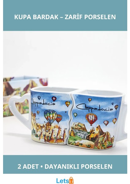 Şık Porselen Yöresel Kupa Bardak 2 Adet Set