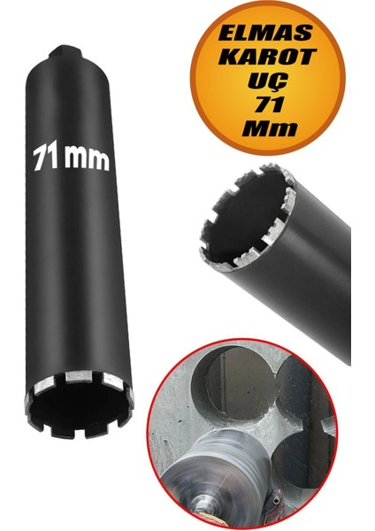 Elmas Karot Ucu 71 mm Beton Zemin Duvar Delme Delik Açma Panç Aparat Uç Deprem Numune Al Test