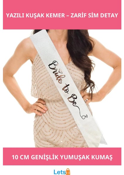 Beyaz Gümüş Bride To Be Yazılı Kuşak Kemer