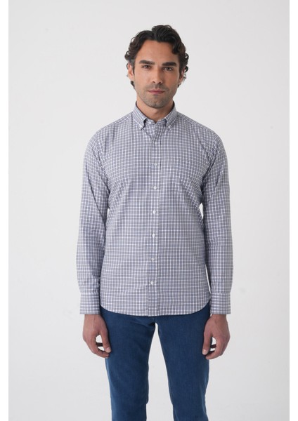 Regular Fit Paşa Yaka Pamuk Gri Erkek Gömlek GMEKS4K242008_D55