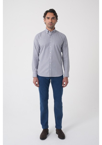 Regular Fit Paşa Yaka Pamuk Gri Erkek Gömlek GMEKS4K242008_D55 modelleri