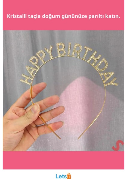 Altın Renk Kristal Taşlı Parlak Happy Birthday Taç fiyatları
