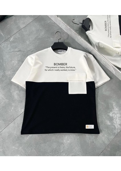 Unisex Torba Cep Detaylı Parçalı T-Shirt - Siyah -Vlmr