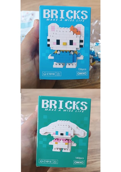 Bricks Hello Kitty ve Cinnemorol Karakter Figürü 3D Yapboz Puzzle Yapı Oyuncakları Mini Blok 2li Set