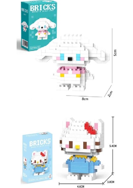 Bricks Hello Kitty ve Cinnemorol Karakter Figürü 3D Yapboz Puzzle Yapı Oyuncakları Mini Blok 2li Set fiyatları