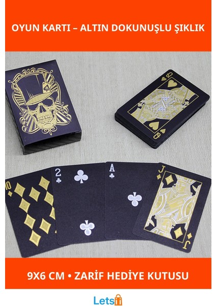 Altın Kuru Kafa Tasarımlı Siyah Iskambil Oyun Kartı 9x6 cm