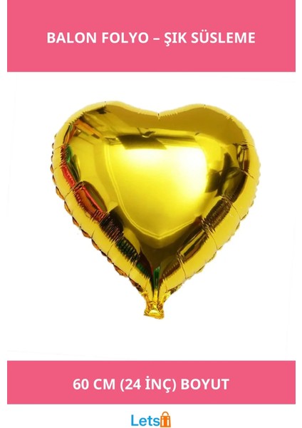 Sarı Kalp Folyo Balon 60 cm 24 Inç Hava Süsleme