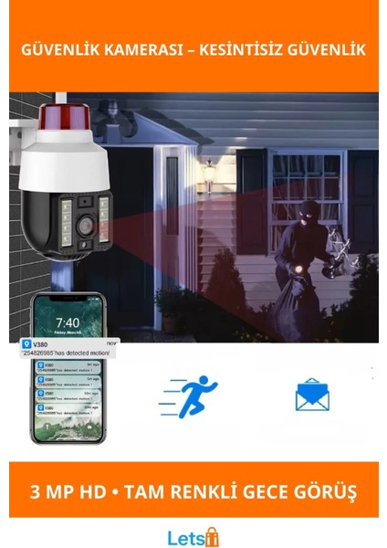 3mp Hd Alarmlı Dış Mekan Su Geçirmez Güvenlik Kamerası