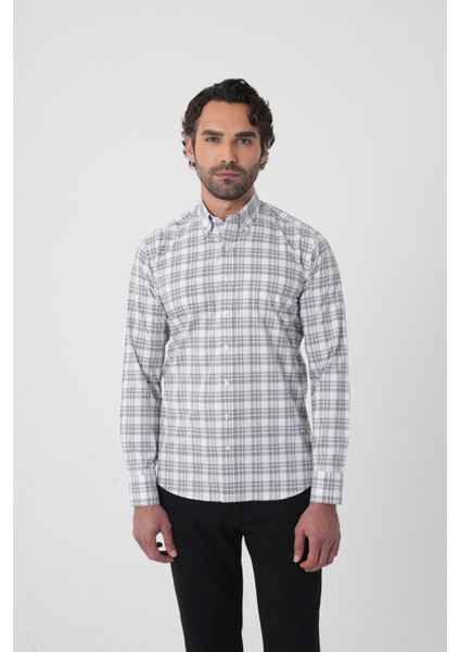 Regular Fit Pamuk Gri Erkek Gömlek GMEKS4K242031_D55