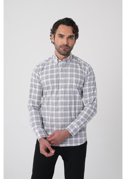 Regular Fit Pamuk Gri Erkek Gömlek GMEKS4K242031_D55 fiyatları