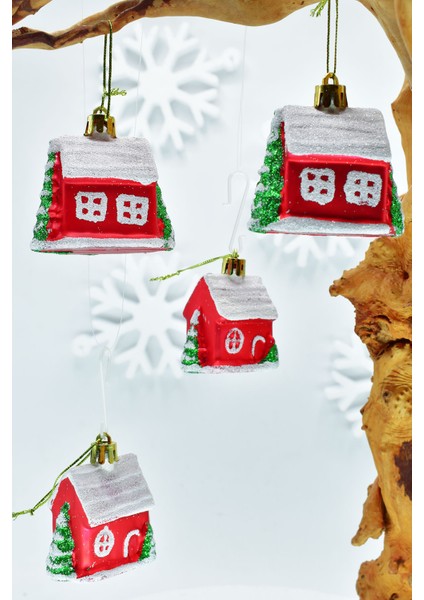 Premium Collection 4lü Beyaz Çatılı Ev Süs Yılbaşı Süsü modelleri