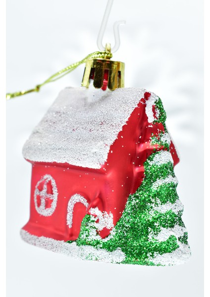 Premium Collection 4lü Beyaz Çatılı Ev Süs Yılbaşı Süsü