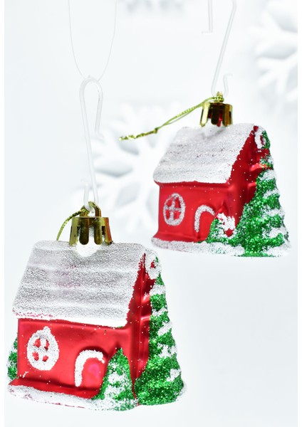 Premium Collection 4lü Beyaz Çatılı Ev Süs Yılbaşı Süsü