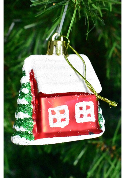 Premium Collection 4lü Beyaz Çatılı Ev Süs Yılbaşı Süsü