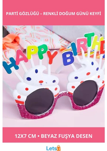 Happy Birthday Beyaz Fuşya Parti Gözlüğü 12X7 cm