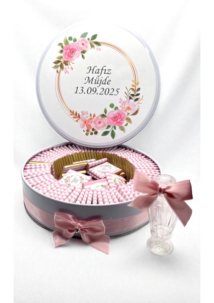 Pembe Çiçek Temalı Nikah/nişan/kına Isme Özel Çikolata