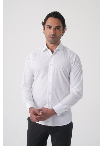 Beyaz Uzun Kol Cepsiz Erkek Gömlek GMKLS250011_D01 fiyatları