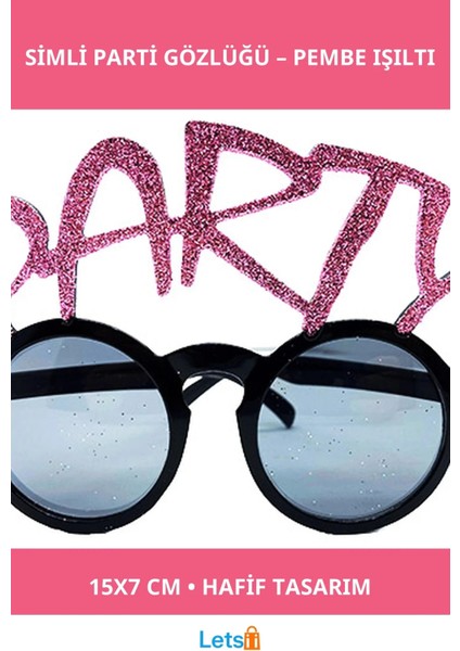 Simli Pembe Renk Parti Gözlüğü 15X7 cm
