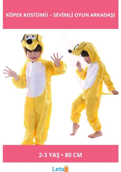 Sevimli Çocuk Köpek Kostümü 2 3 Yaş 80 cm Kahverengi Beyaz