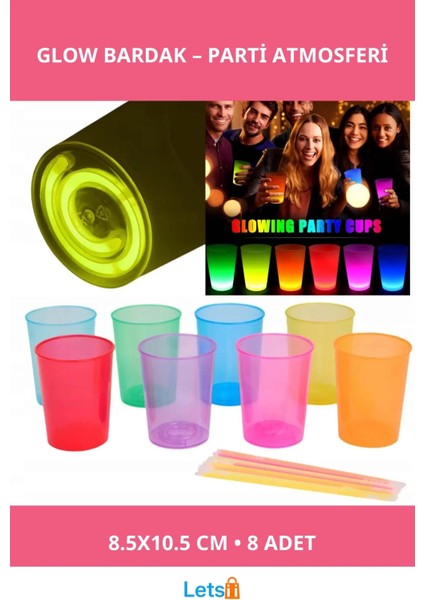 Karanlıkta Yanan Şık Parlayan Mega Glow Bardaklar 8 Adet