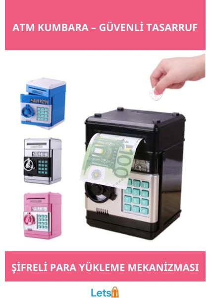 Şifreli Atm Kumbara Işıklı Sesli Uyarı Geniş Hazne 4 Haneli Şifreli Kasa
