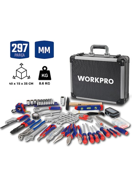 WP209100 297 Parça Cr-V Profesyonel El Aleti Tamir Seti Tamir Bakım Çantası