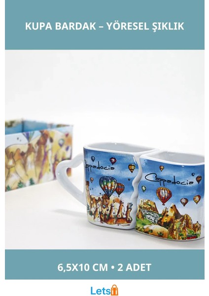 Yöresel Mavi Desenli Porselen Kupa Bardak 2 Adet