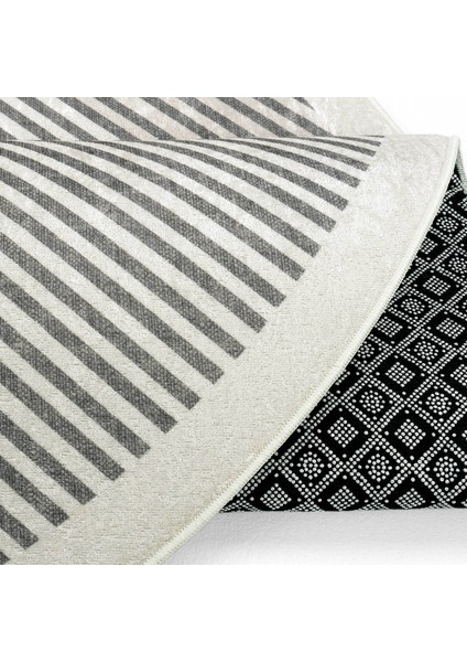 Pratico Gri Oval Mutfak Halısı Geometrik Desen Makinede Yıkanabilir Kaymaz Taban Dijital Baskı Halı