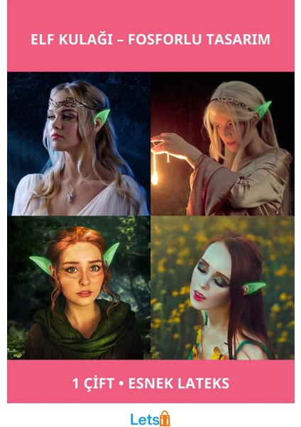 Karanlıkta Yanan Fosforlu Yumuşak Lateks Elf Kulağı 1 Çift