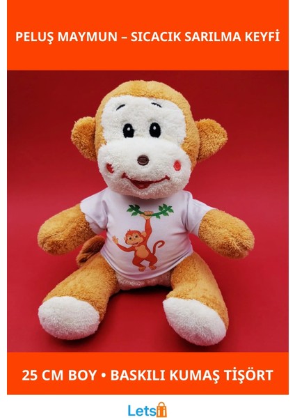Yumuşak Peluş Tişörtlü Sevimli Maymun 25 cm
