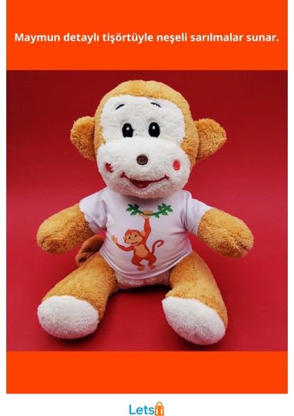 Yumuşak Peluş Tişörtlü Sevimli Maymun 25 cm fiyatları