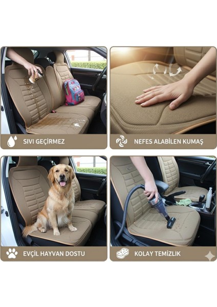 Tüm Araçlarla Uyumlu Premium Koltuk Minderi Ön ve Arka Koltuklar Için 5'li Bej Renk indirimleri