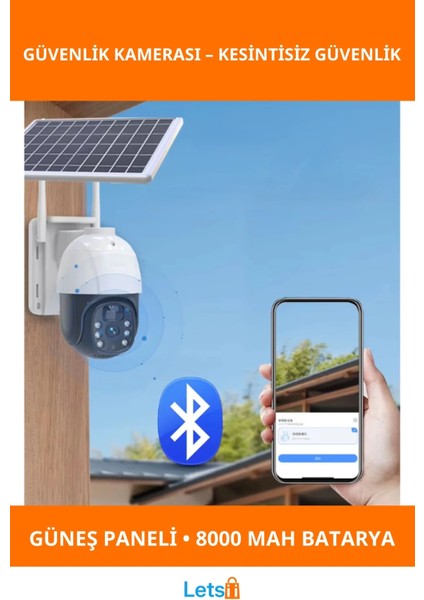 Güneş Enerjili Su Geçirmez Dış Mekan Güvenlik Kamerası 8000MAH Wi Fi